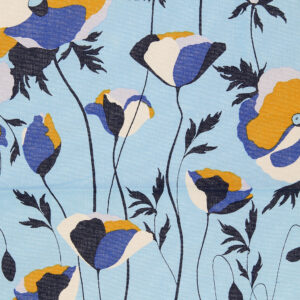 Tissu bleu clair fleur jaune bleu et blanc  (10 cm)