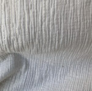 Tissu double gaze blanche rayures lurex or – Image 3