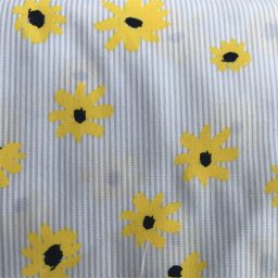 tissu rayé blanc et blanc fleurs jaunes