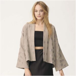 Tissu double-gaze taupe Sakura hot foil Rico Design