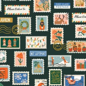 Tissu Holidays classics Holiday stamps evergreen metallic Rifle Paper Co