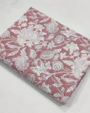 Tissu indien block print rose blanc