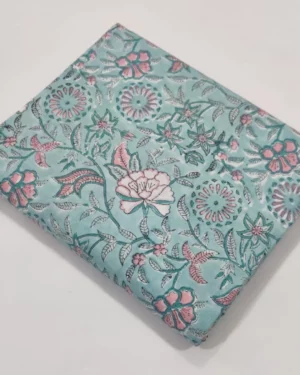 Tissu indien block print rose vert clair