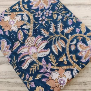 Tissu indien block print marine pêche mauve