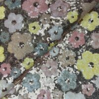 Tissu sequin fleurs pastel