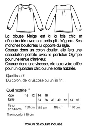 Patron couture Blouse Meige du 10 ans au 46 version PDF – Image 3