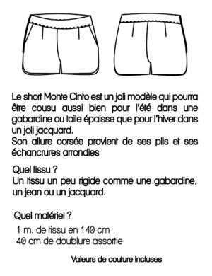 Patron couture short Monte Cinto du 10 ans au 46 version papier – Image 2