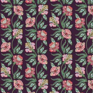 Tissu Dahlia fleurs fond bordeaux Rifle Paper Co