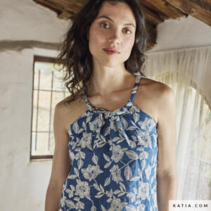 Voile de coton bleu avec broderie blanche - Katia – Image 3