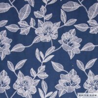 Voile de coton bleu avec broderie blanche - Katia